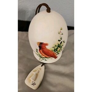 Hanging Pottery BELL with Hand Painted CARDINAL Bird